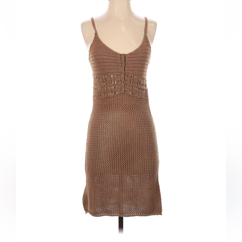 Aerie Brown Knit Scarf with Fringe